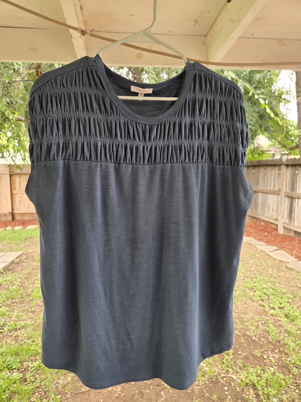 Women’s Navy Smocked Yoke Short Sleeve Top- Maurices